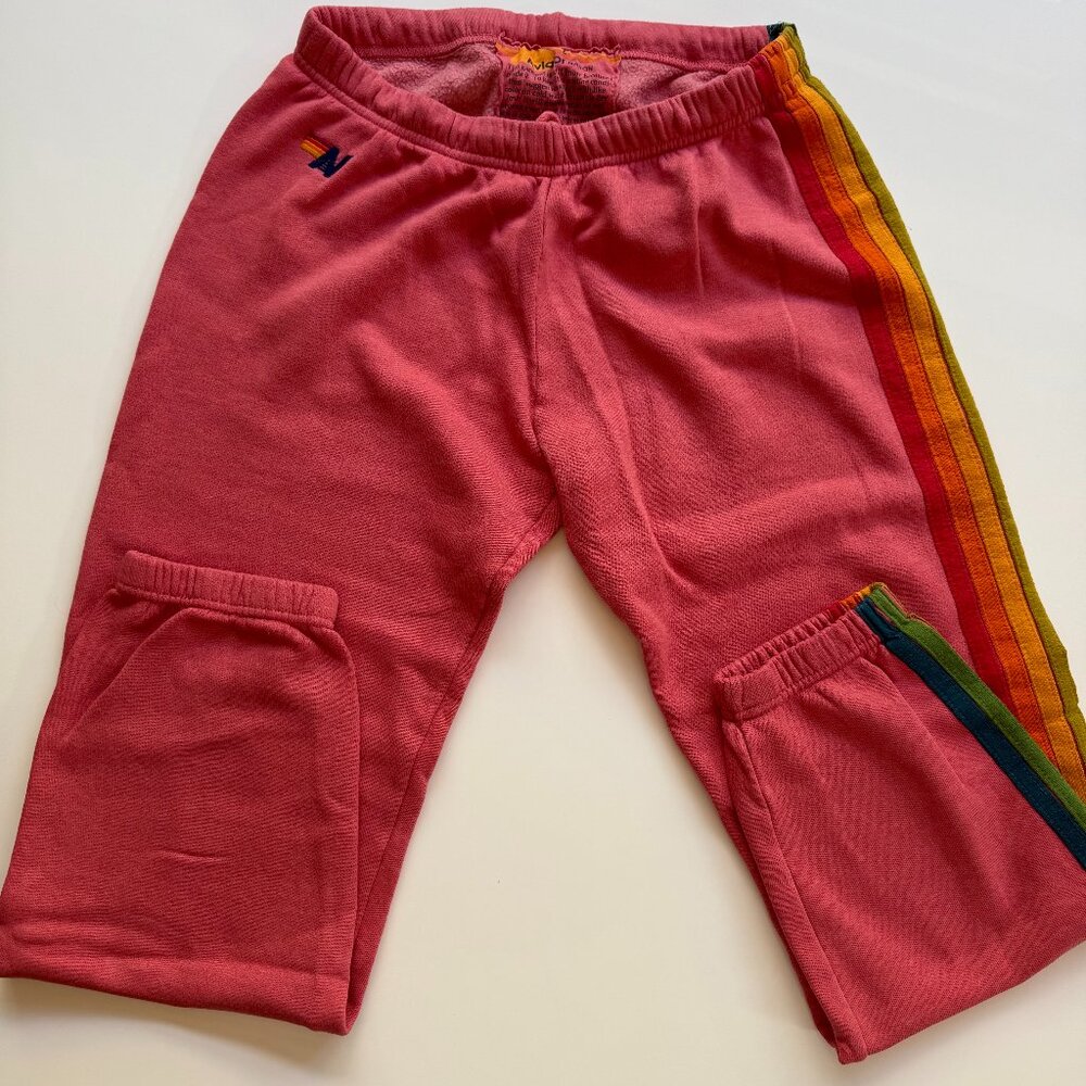 Aviator Nation Pink Track Pants with Rainbow Side Stripes